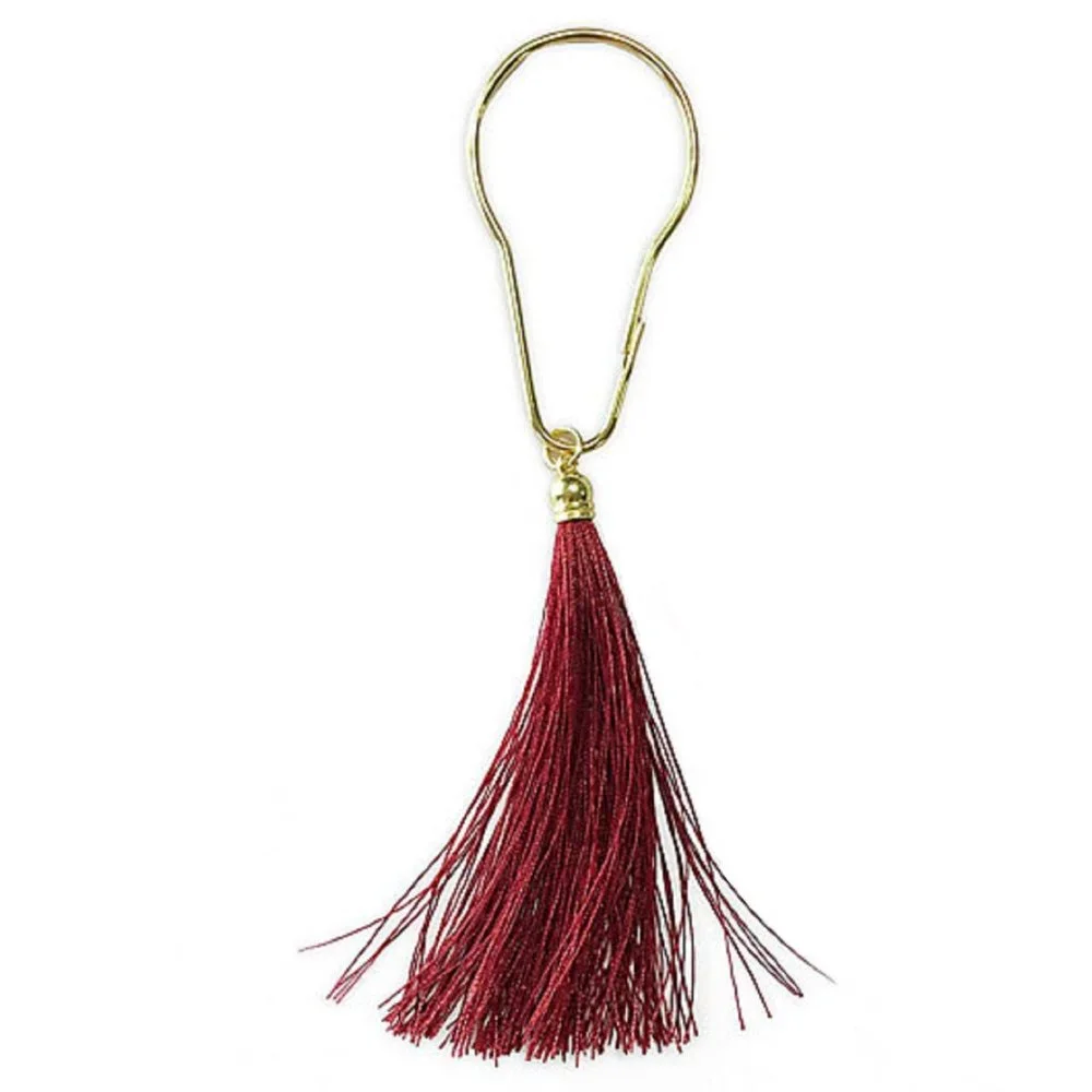 12-pc Wild Sage ERIKA Tassels Goldtone Shower Curtain Hooks in Pink Navy Wine